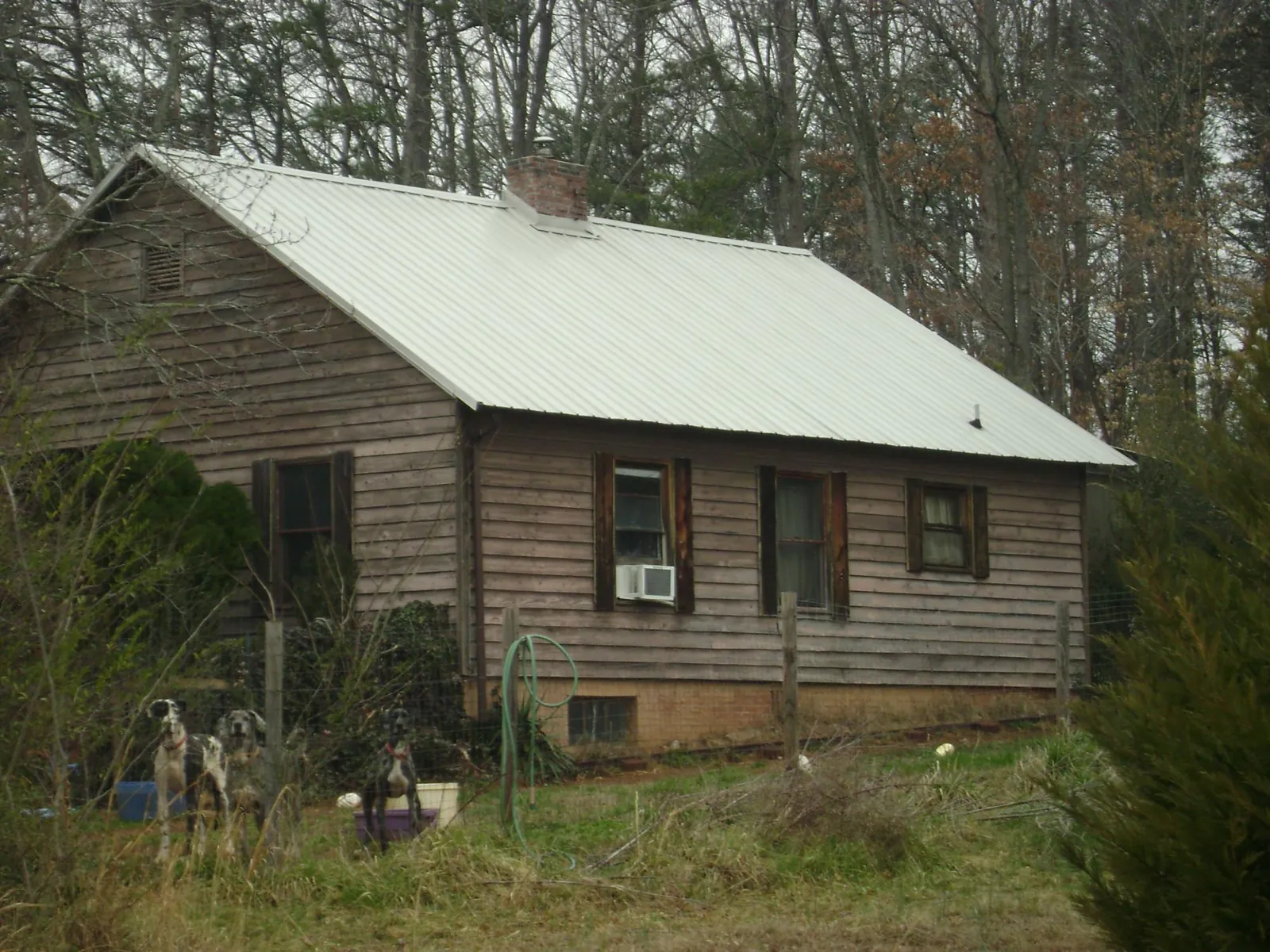 White metal roof on an old wood sided farmhouse, from a Asphalt Shingle Roof Repair job in Gas City
